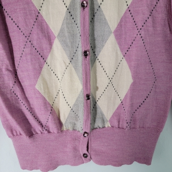 Talbot's Women's Pink/Gray/White Argile Button-Front Sweater Sz M Merino Wool - Picture 6 of 12